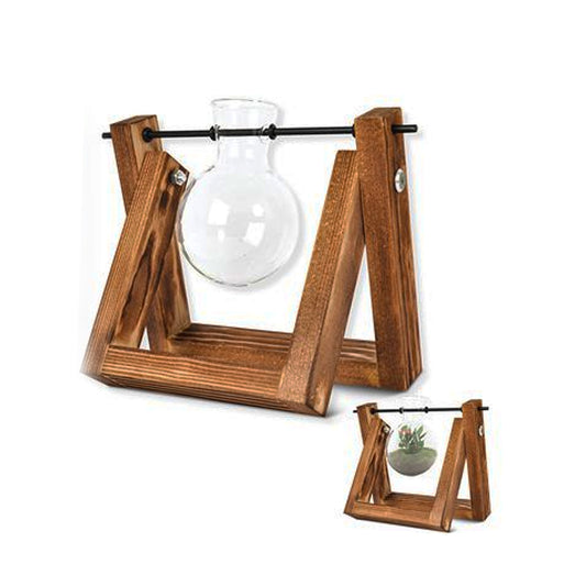 Terrarium Vase Wood Stand Glass Bulb Home Garden Succulents Cacti Plant Decor