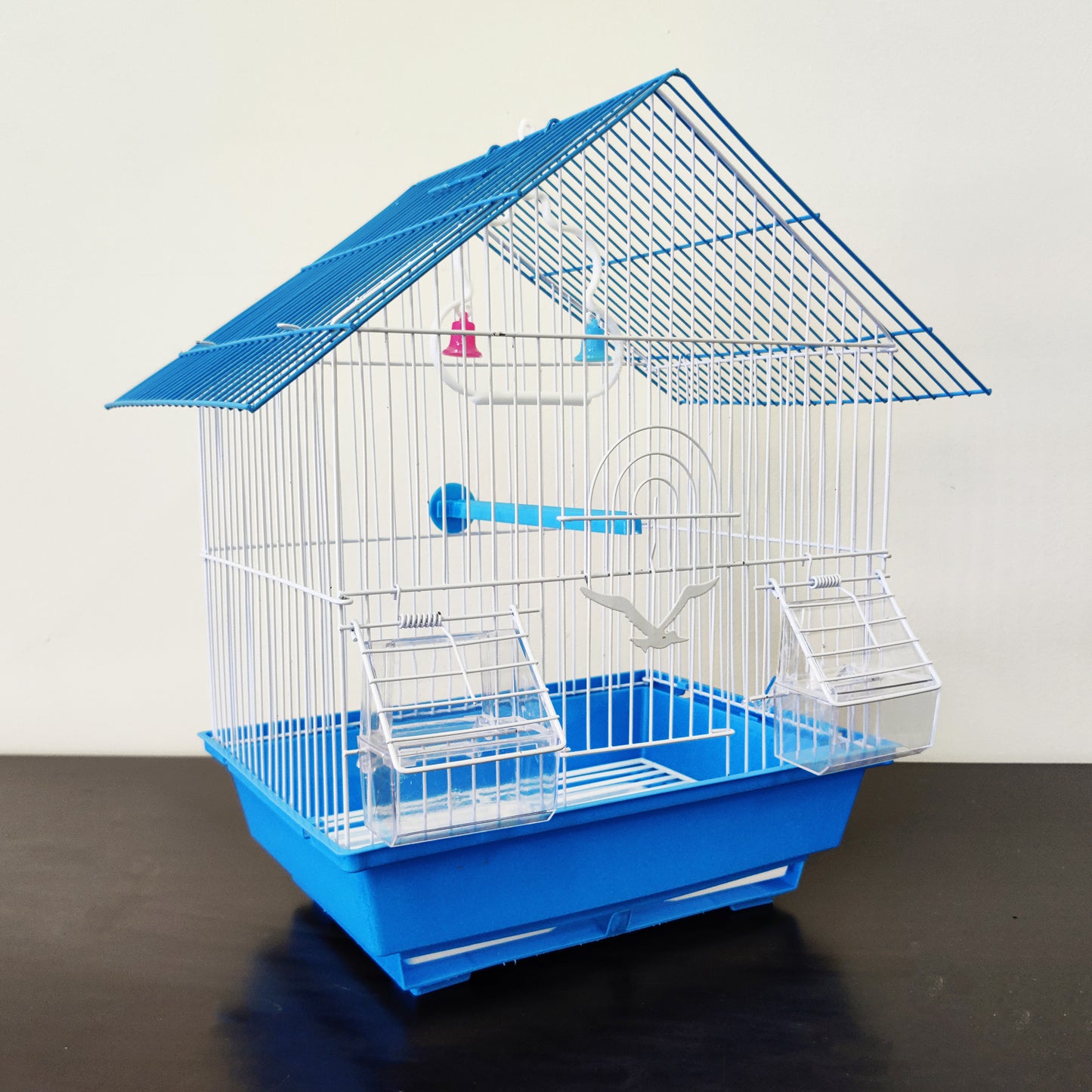 Bird Cage Small Medium Metal Frame Angled Roof Blue 29.5cm x 22.3cm x 38.5cm