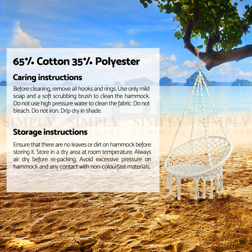 Hammock Swing Chair Straps Bed Knitted Hanging Hang Camping Outdoor White Cream