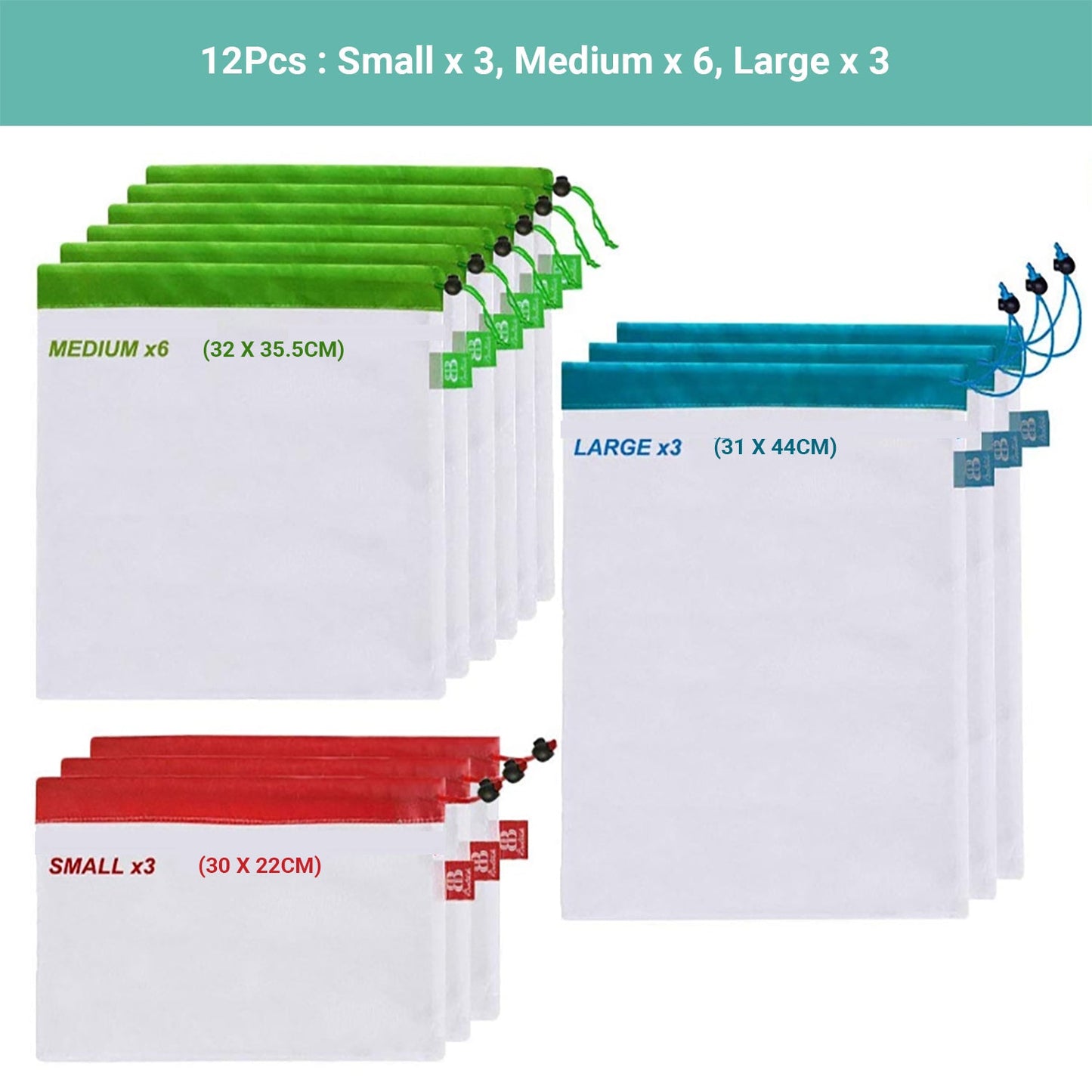 Lecluse 12Pcs Reusable Mesh Bags Produce Vegetable Fruit Toy Storage Pouch