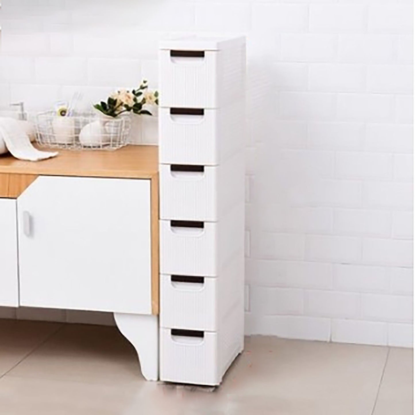 Wasel Narrow Plastic Organized Drawers Rolling Cart Storage Cabinet On Wheel