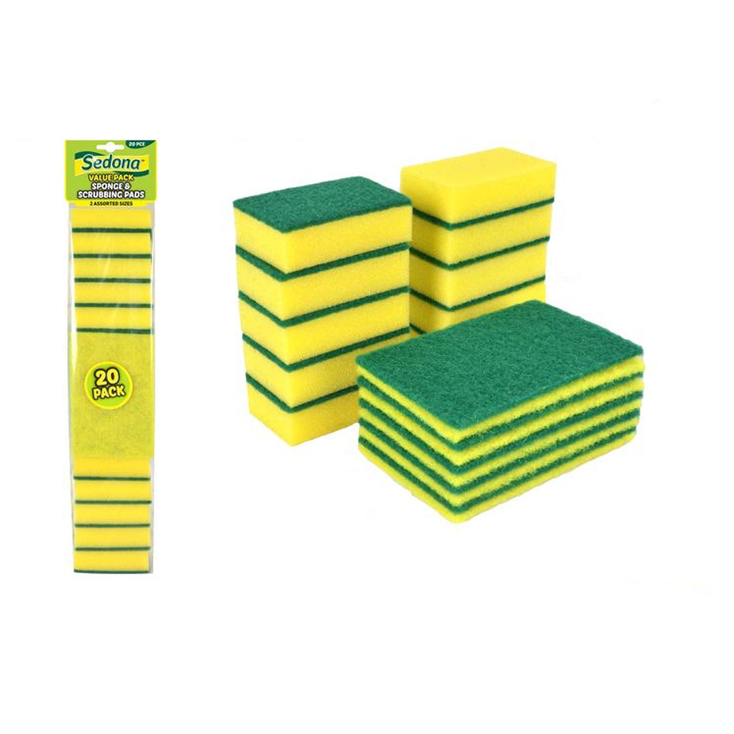6x Scour Pads Multi Pack Green Sponge 2 in 1 Value Bulk 10x15cm Scrubbing Pads