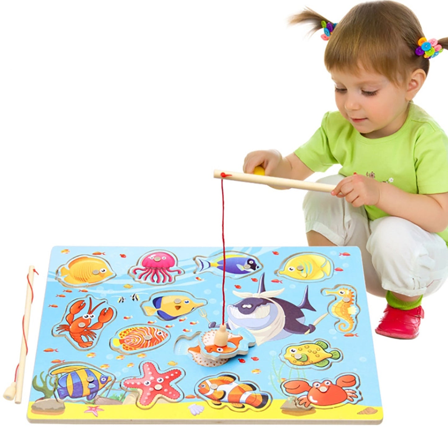 Truboo Kids Magnetic Fishing Toy Children Wooden Puzzle Game Set Toddlers 2 3 4