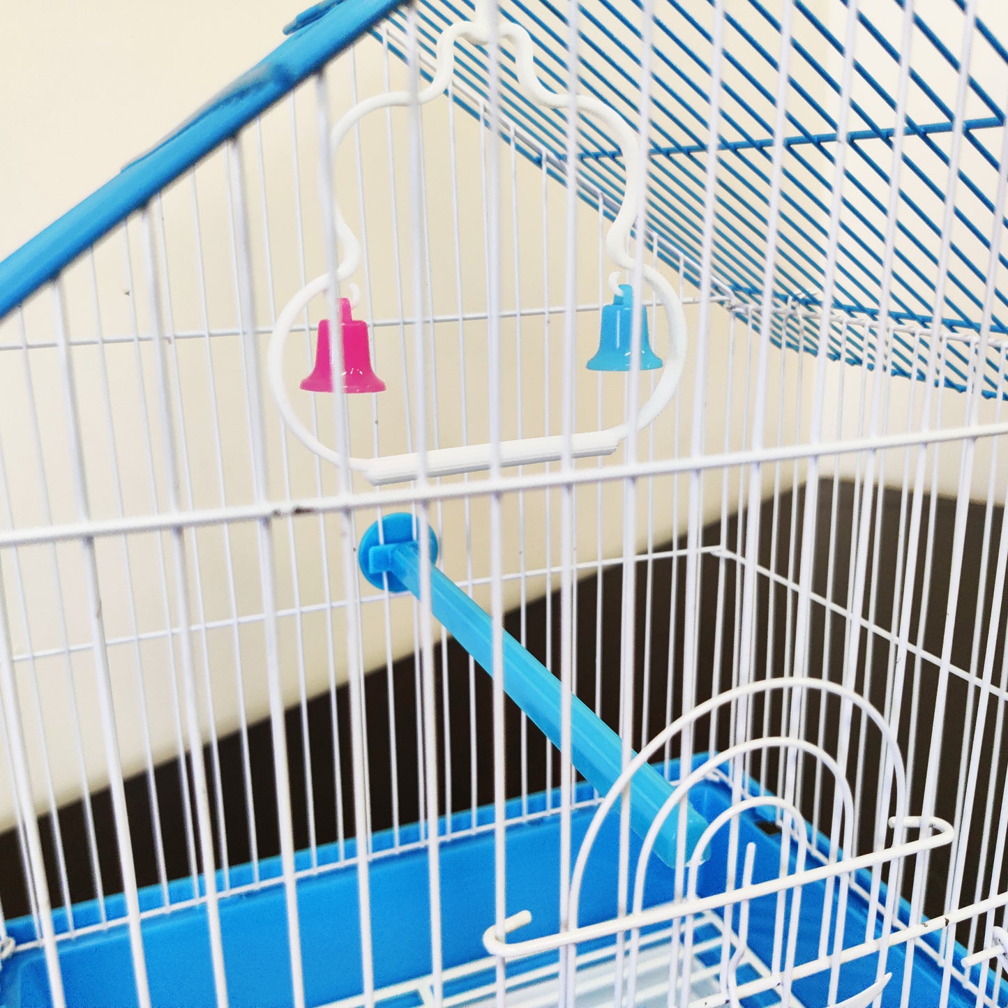 Bird Cage Small Medium Metal Frame Angled Roof Blue 29.5cm x 22.3cm x 38.5cm