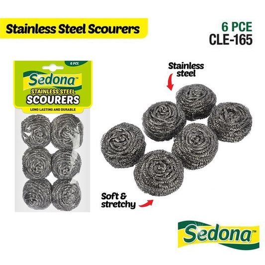 6x Stainless Steel Wool Scour Metallic Mesh Pads Multi Pack Sponge Value Bulk