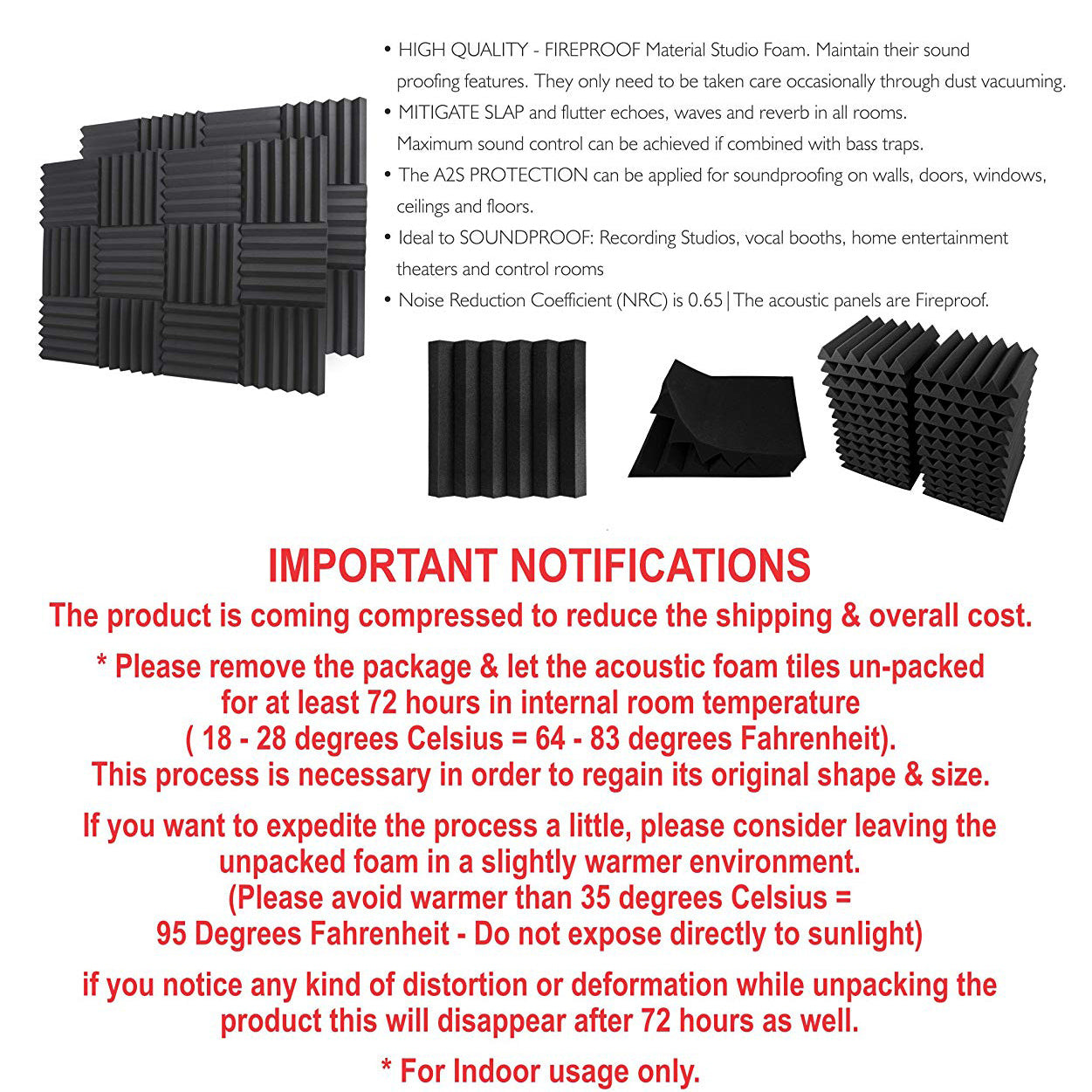 Sound Proofing Acoustic Panels Tiles Foam Studio Egg Shell Insulation Bass Traps