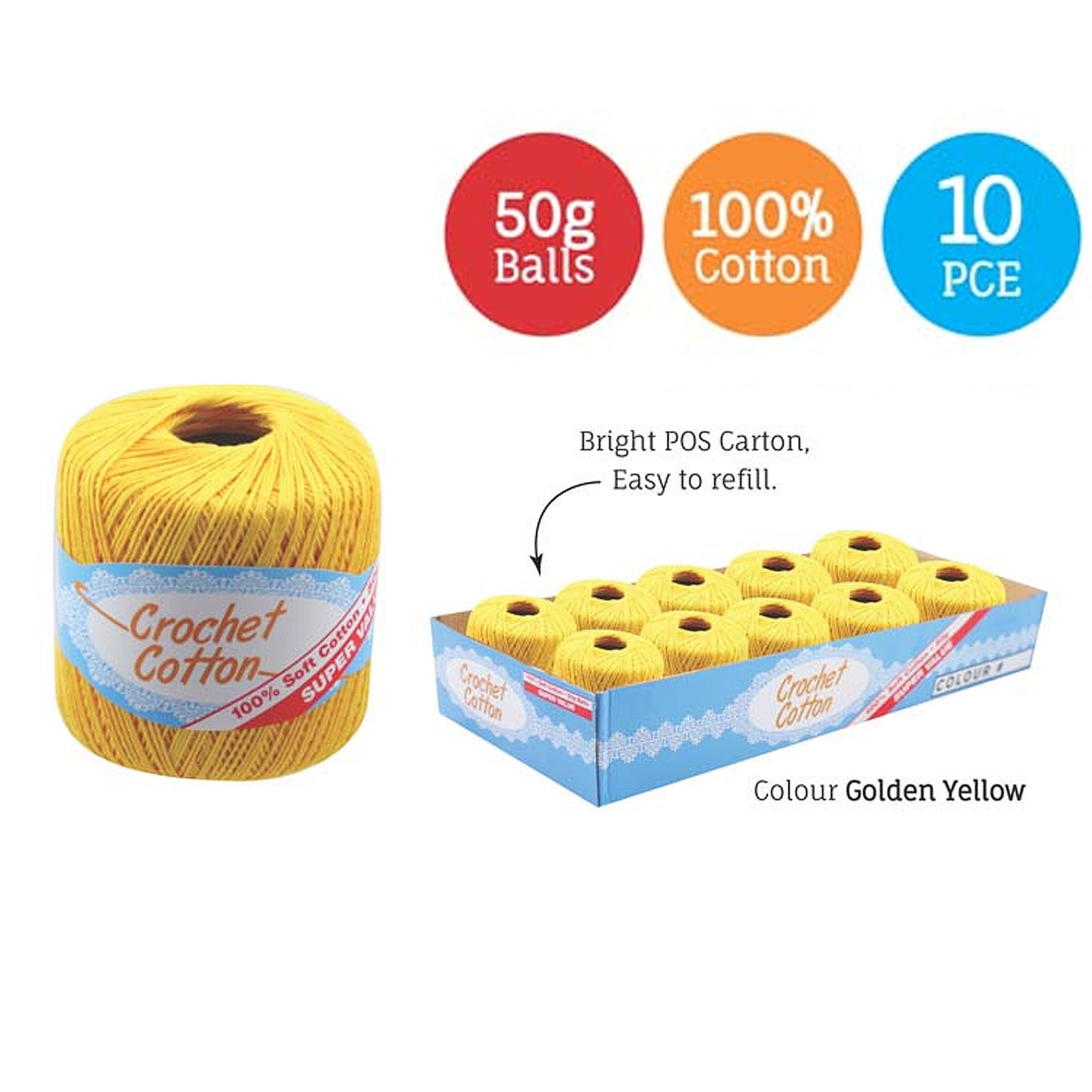 Cotton Crotchet 100% Boll Ball 50g Soft Bulk Coloured Size C Needle 3.25mm