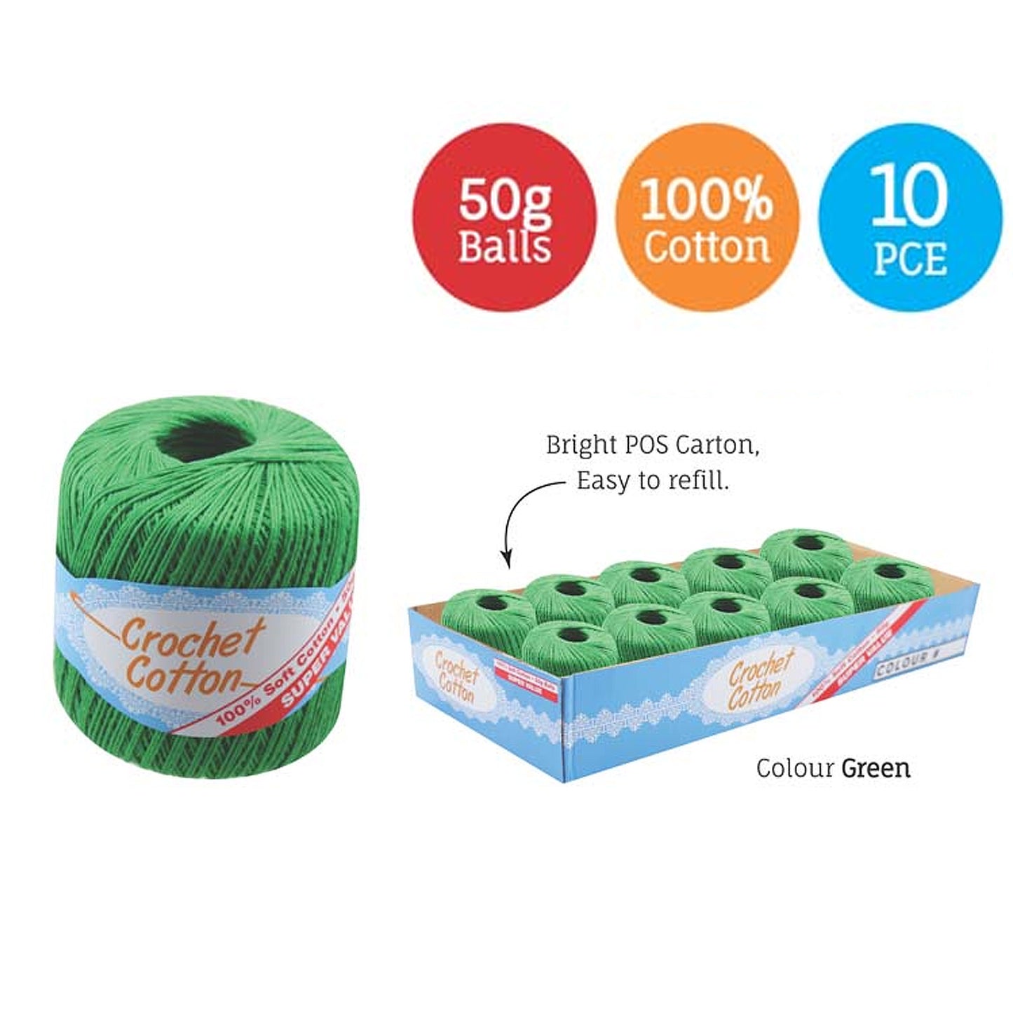 Cotton Crotchet 100% Boll Ball 50g Soft Bulk Coloured Size C Needle 3.25mm