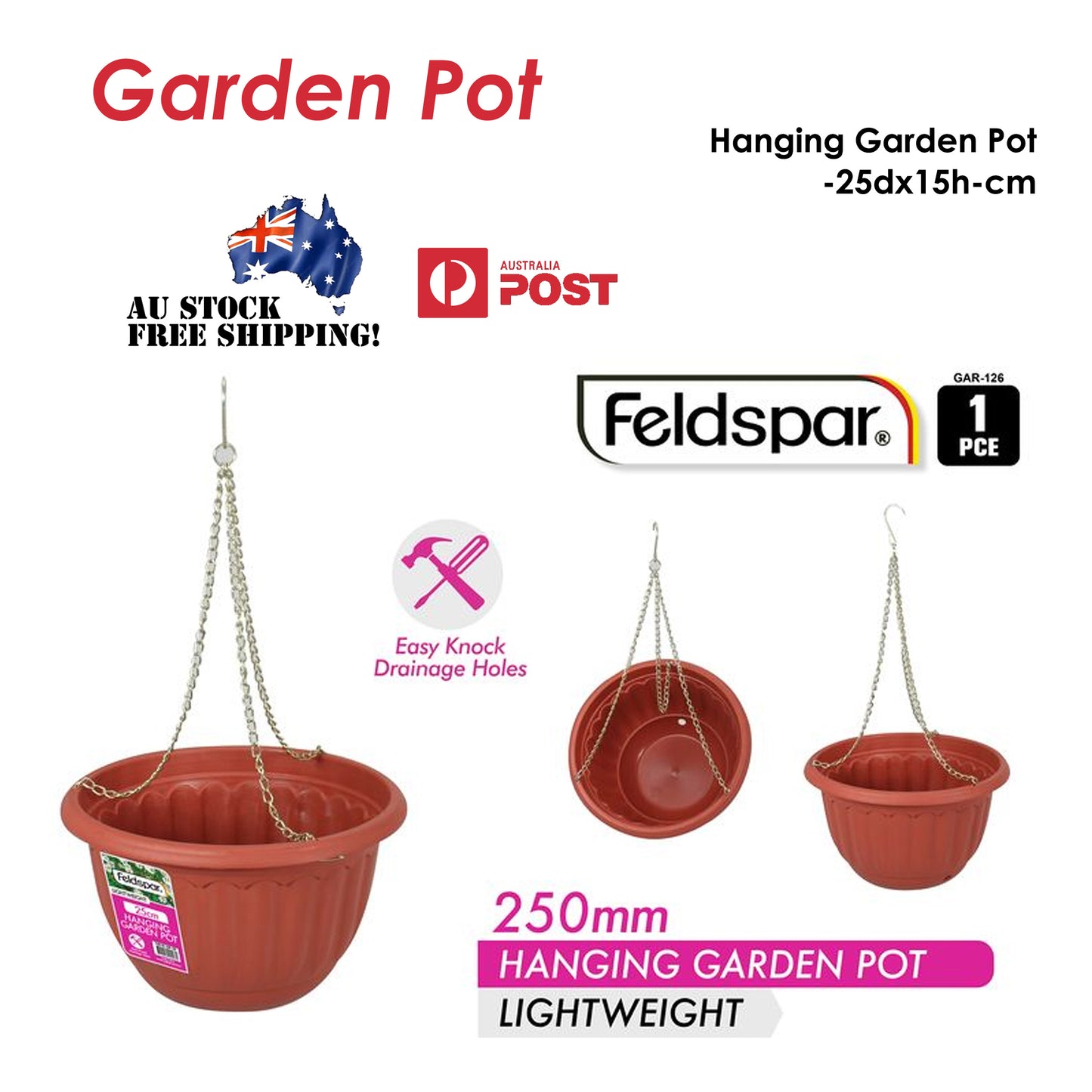 Flower Planter Pot Hanging Largs Garden Outdoor with Saucer Plastic Drainage
