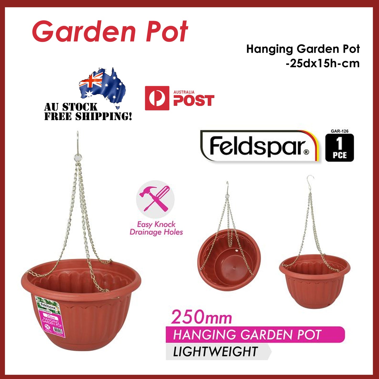 Flower Planter Pot Hanging Largs Garden Outdoor with Saucer Plastic Drainage