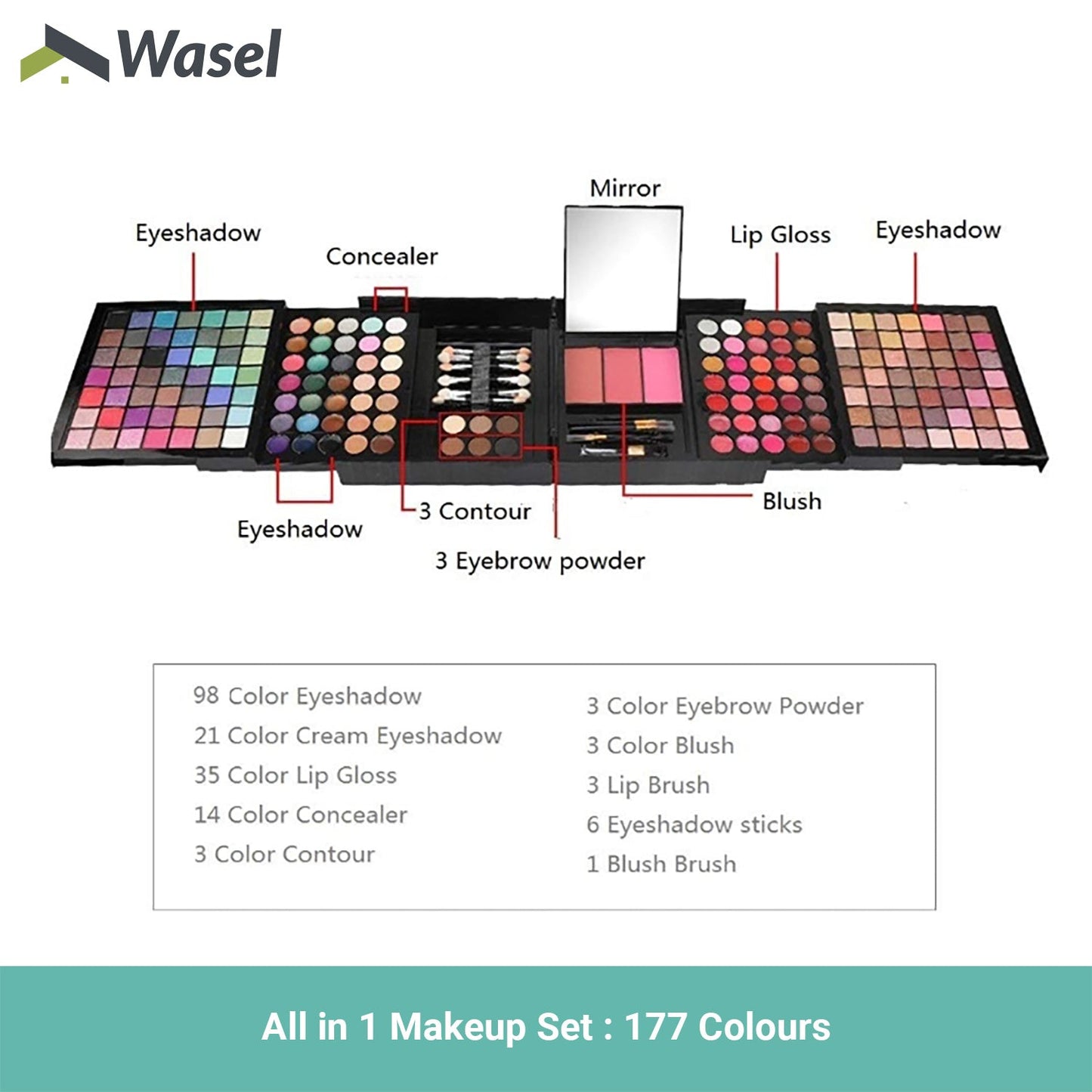 Wasel Make Up Set Eyeshadow Palette Blush Gloss Cosmetic Kit 24/74/177 Colours