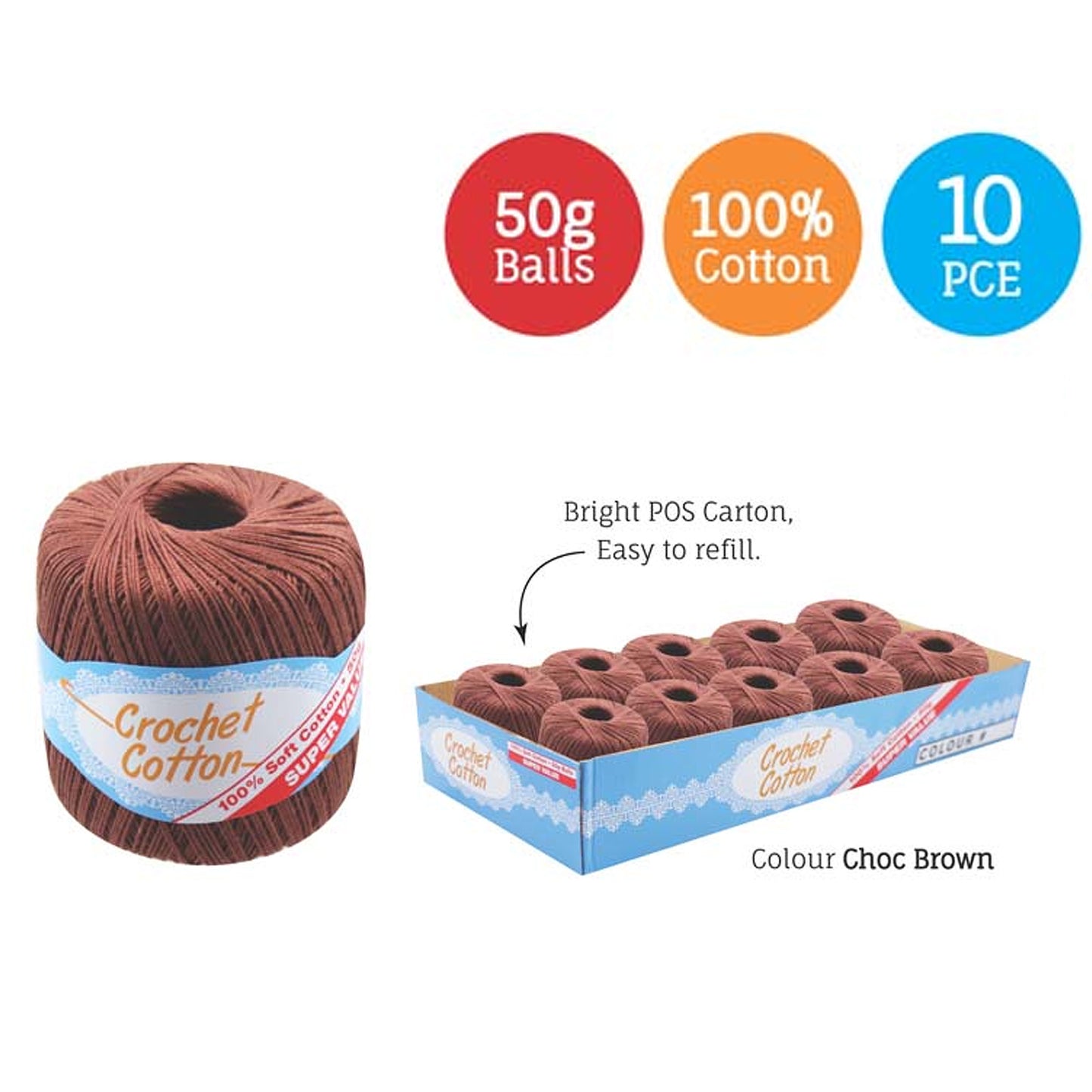 Cotton Crotchet 100% Boll Ball 50g Soft Bulk Coloured Size C Needle 3.25mm