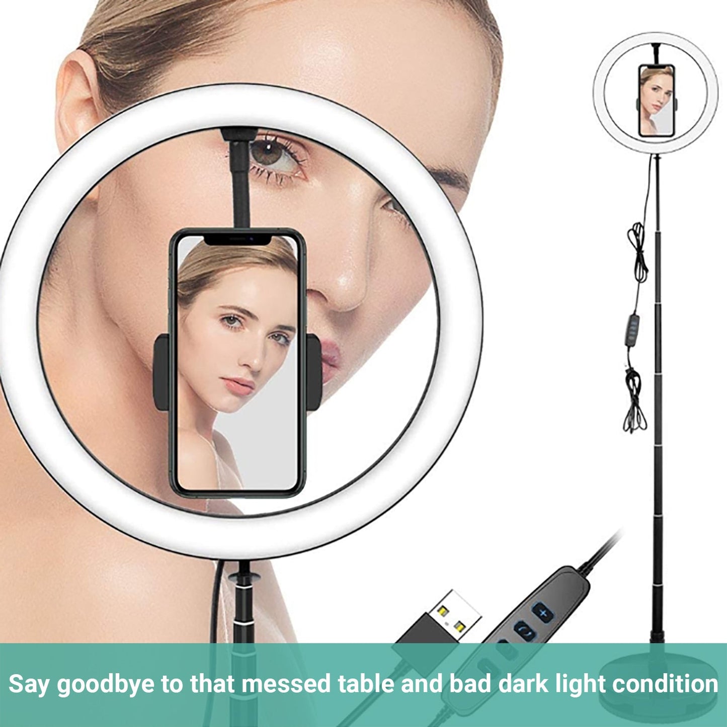 Kartech Ring Light Stand Foldable LED Diffuser Selfie Live Streaming YouTube