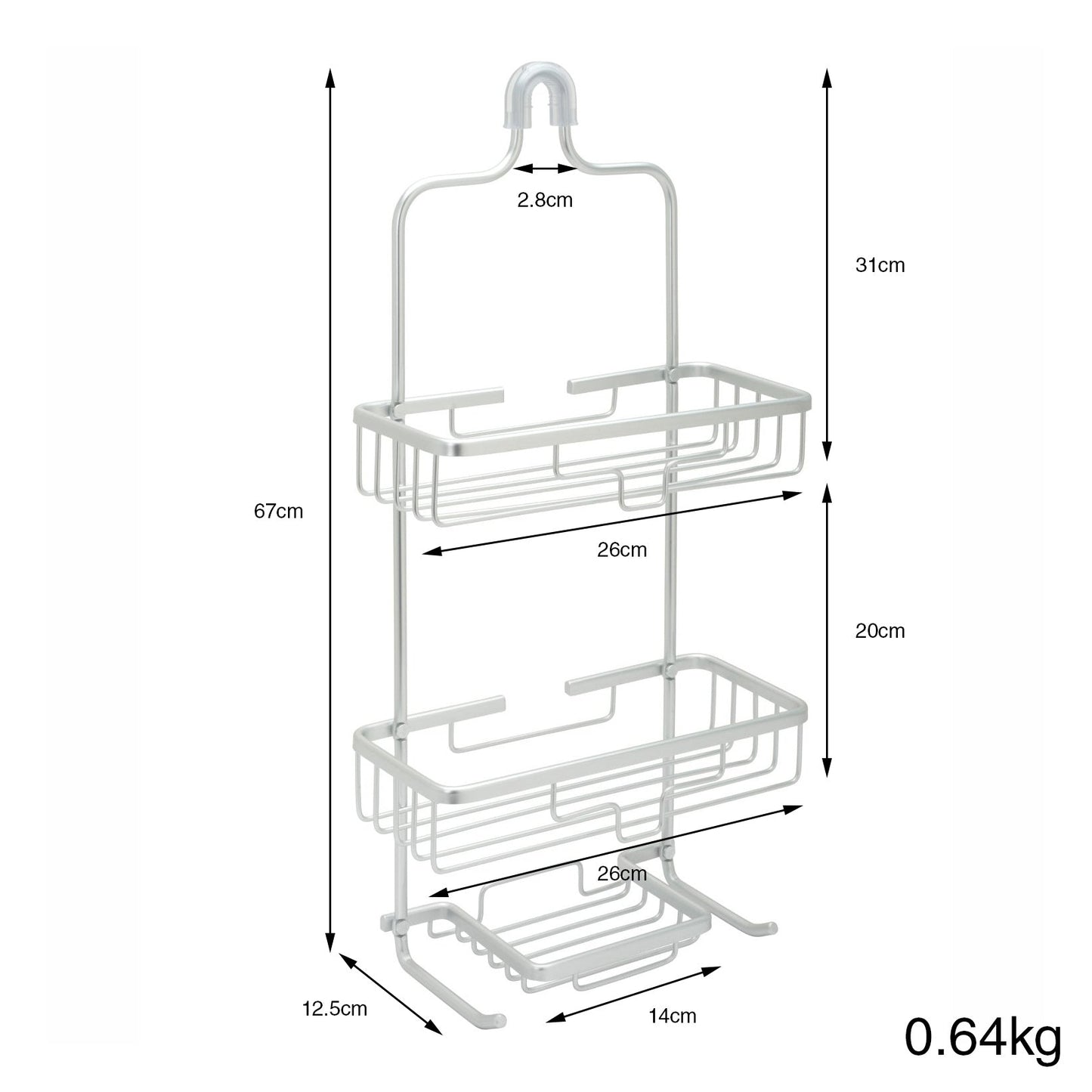 Aluminium Shower Caddy Hanging Rust Proof Organiser Bathroom Shelf Storage Hook