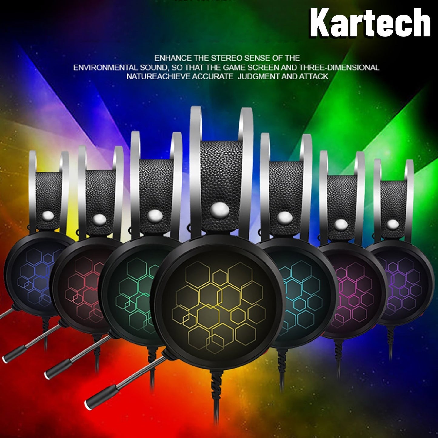 Kartech Gaming Headset Wired Game LED Light Headphones Microphone Noise Cancel