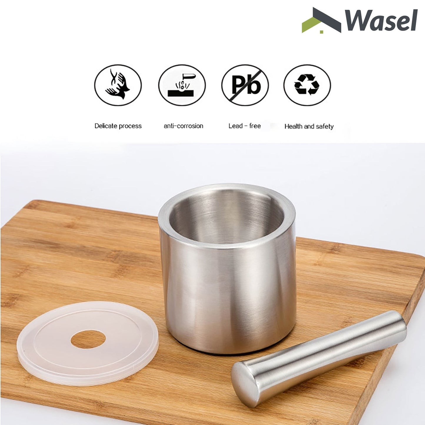 Wasel Mortar And Pestle Set Stainless Steel Garlic Crusher Spices Herbs Grinder