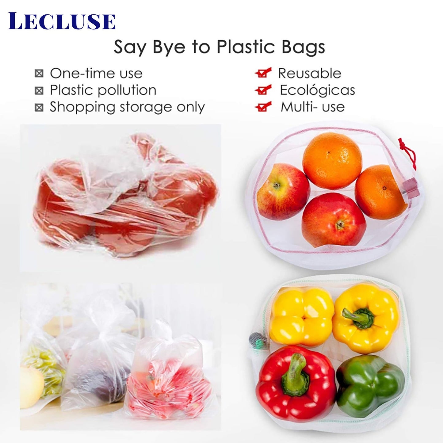 Lecluse 12Pcs Reusable Mesh Bags Produce Vegetable Fruit Toy Storage Pouch