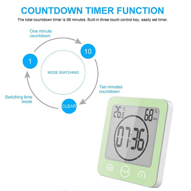Lecluse Countdown Clock Shower Wall Clock Waterproof Digital Temperature Humidity Display With Suction Cup Touch Screen Timer For Kitchen Bathroom
