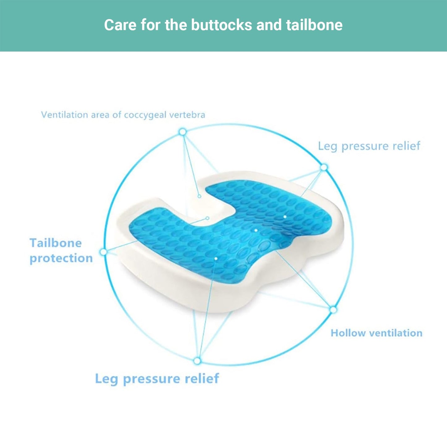 Lecluse Gel Seat Cushion Memory Foam Back Support Cooling Seat Non-Slip Soft