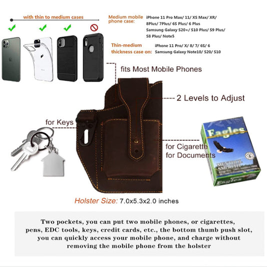 Crocox Tactical Waist Pack Leather Phone Holster For Men Belt Leather Cell Phone