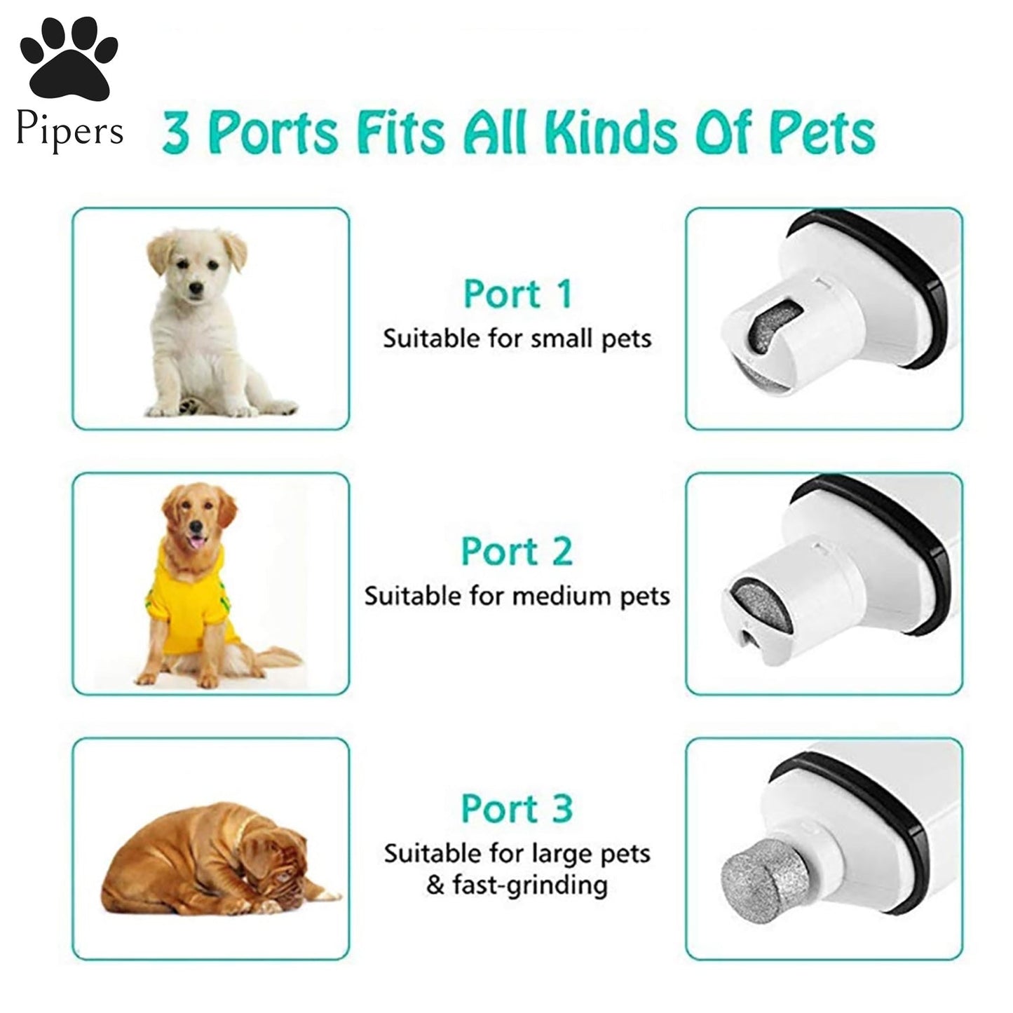 Pipers Pet Electric Nail Grinder Dog Cat Tool Claw Toe Grooming Trimmer Clipper