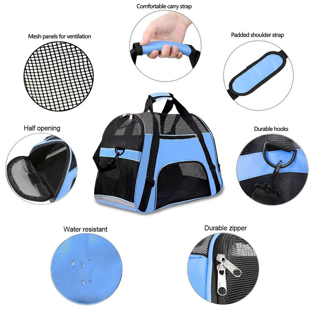 Pet Carrier Bag Carry Portable Large Cat Dog Travel Bag Airline Certified Strap