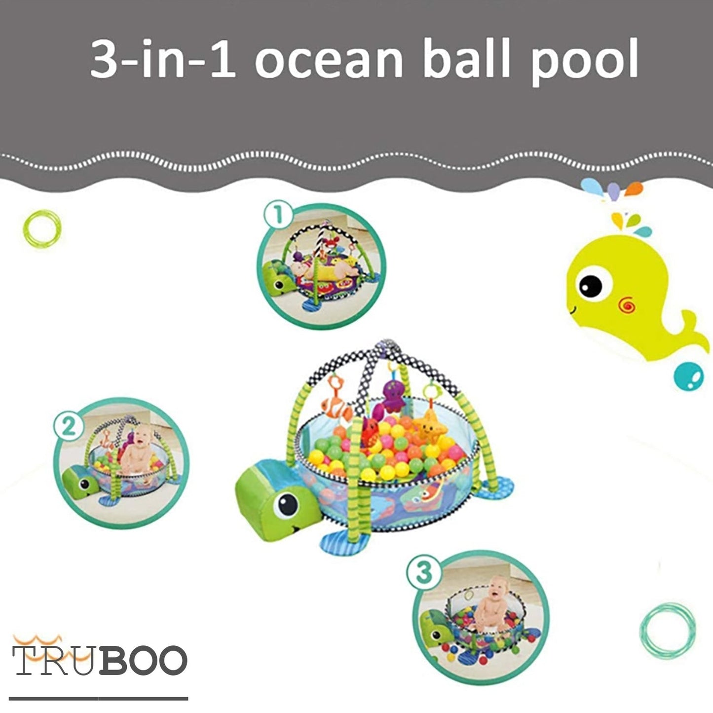 Truboo 3 in 1 Baby Activity Gym Infant Play Floor Mat Ball Pit Toys Fitness