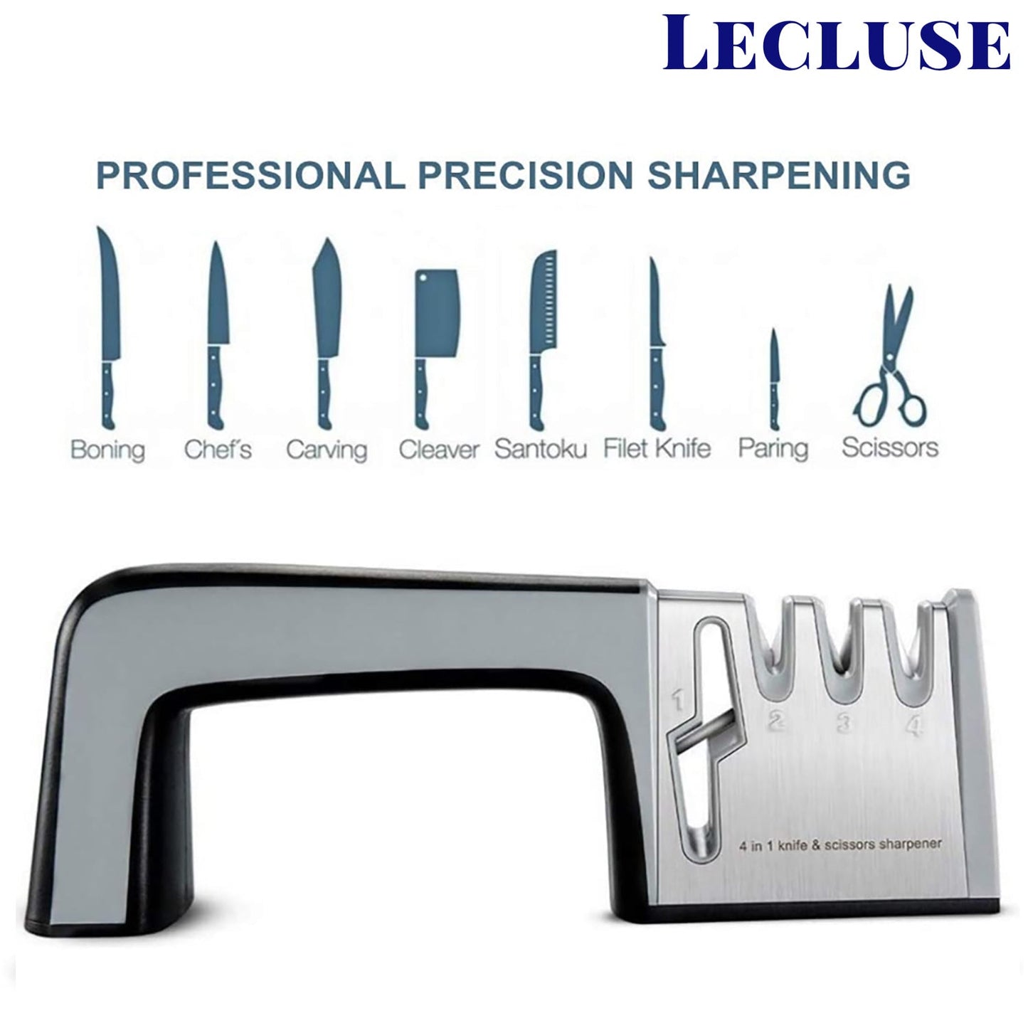 2x Lecluse Knife Sharpener 3/4 Stage Kitchen Diamond Tool Scissor Stainless