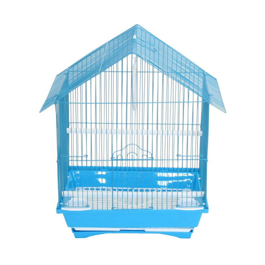 Bird Cage Small Medium Metal Frame Angled Roof Blue 29.5cm x 22.3cm x 38.5cm