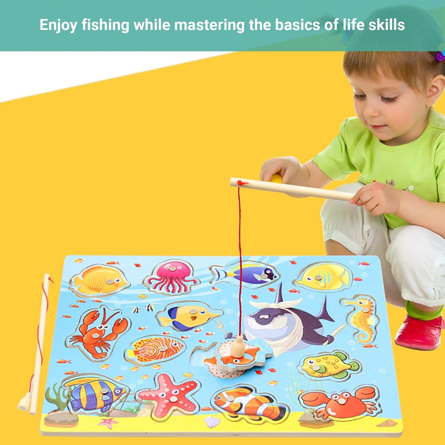 Truboo Kids Magnetic Fishing Toy Children Wooden Puzzle Game Set Toddlers 2 3 4
