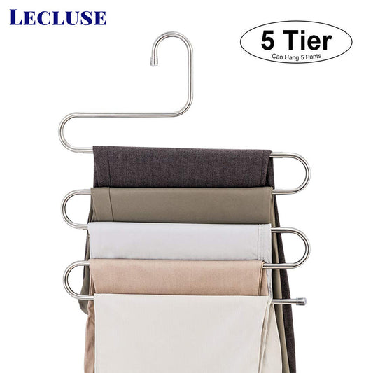 Lecluse Stainless Steel Trouser Hangers Pants Tie Clothes Coat Space Saving Bulk