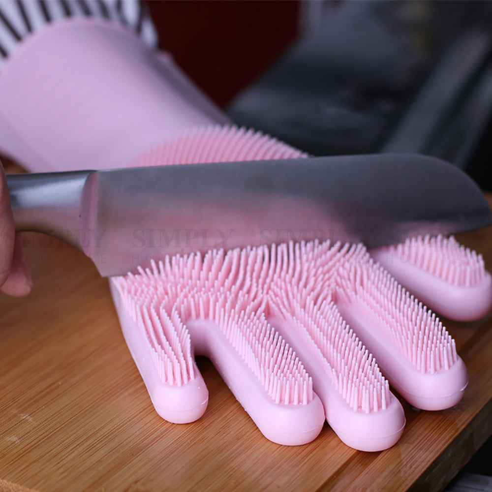 Silicone Scrubbing Gloves Magic Dish Scrubber Washing Cleaning Sponge Rubber - Simply Homeware