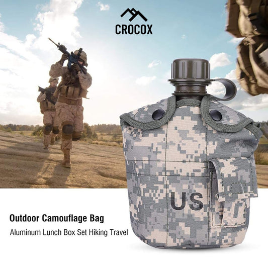 Crocox Military Canteen Outdoor Water Bottle Camping Hiking Aluminum Cup Set