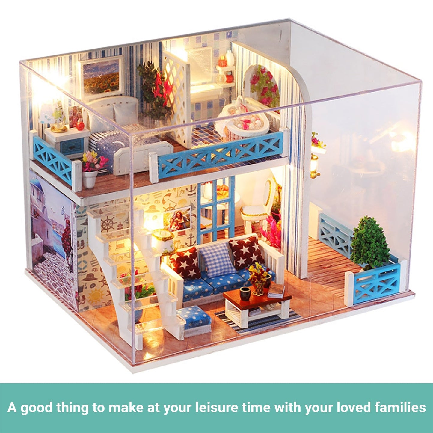 Lineguard DIY LED Doll House Mini Home Music Lighting Miniature Furniture Kit