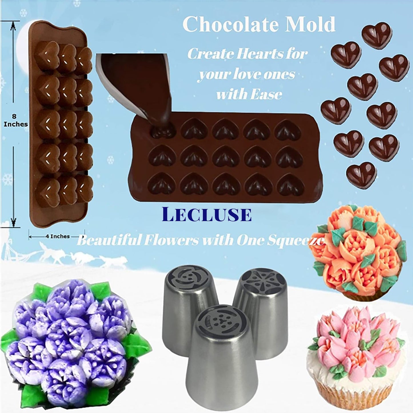 Lecluse Cake Decorating Tools Set Baking Turntable Rotating Stand 73/223Pcs