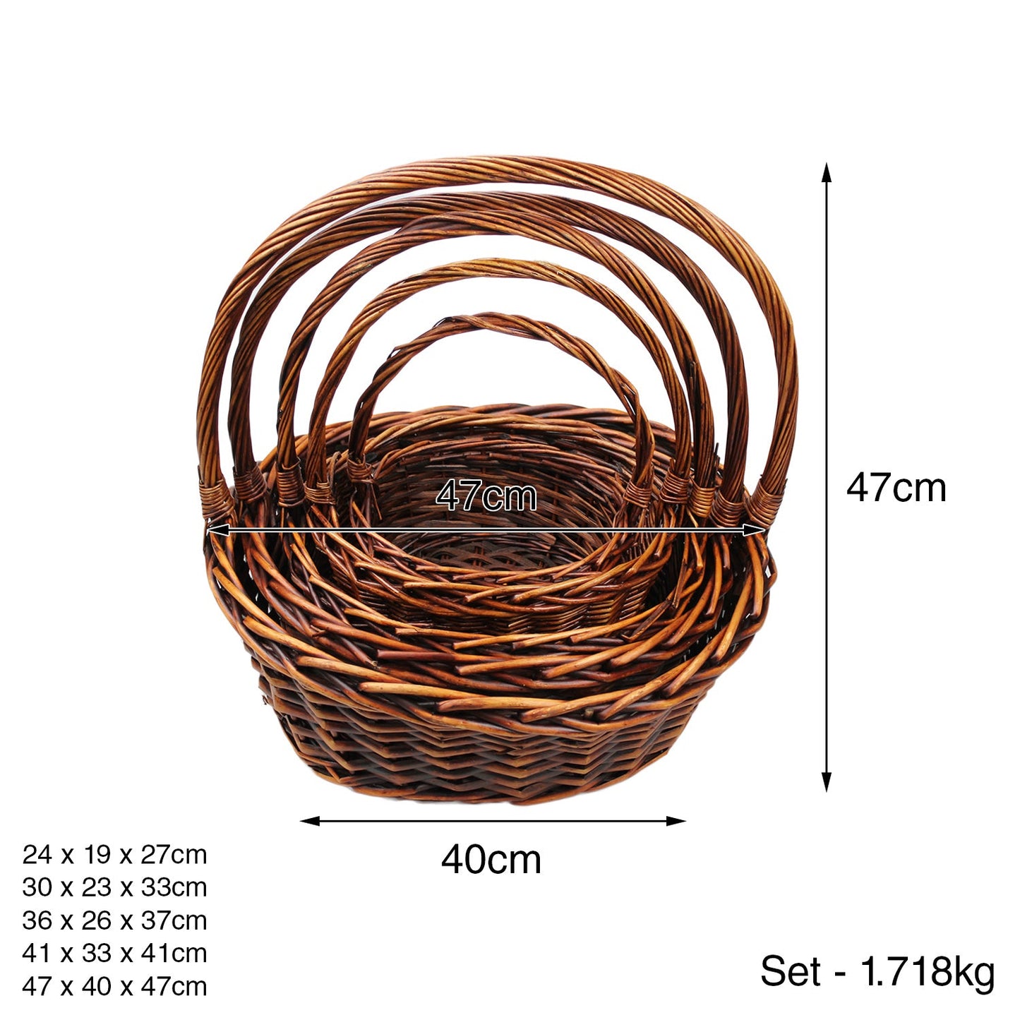 Wicker Basket Set Cane Hamper Picnic Handle Small Large White Brown Vintage Gift