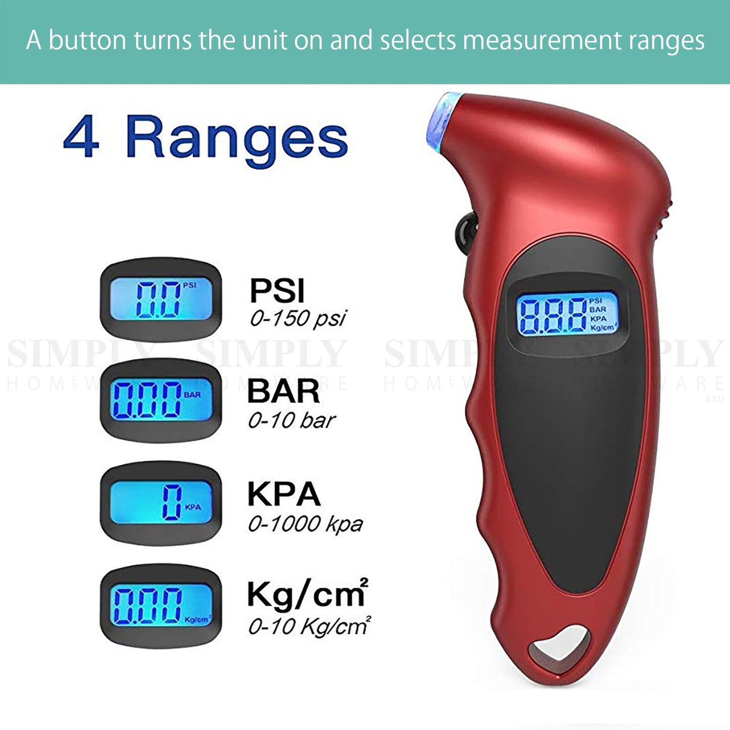 Kartech Tyre Pressure Gauge Digital Instant Read Car Bicycle Monitoring System