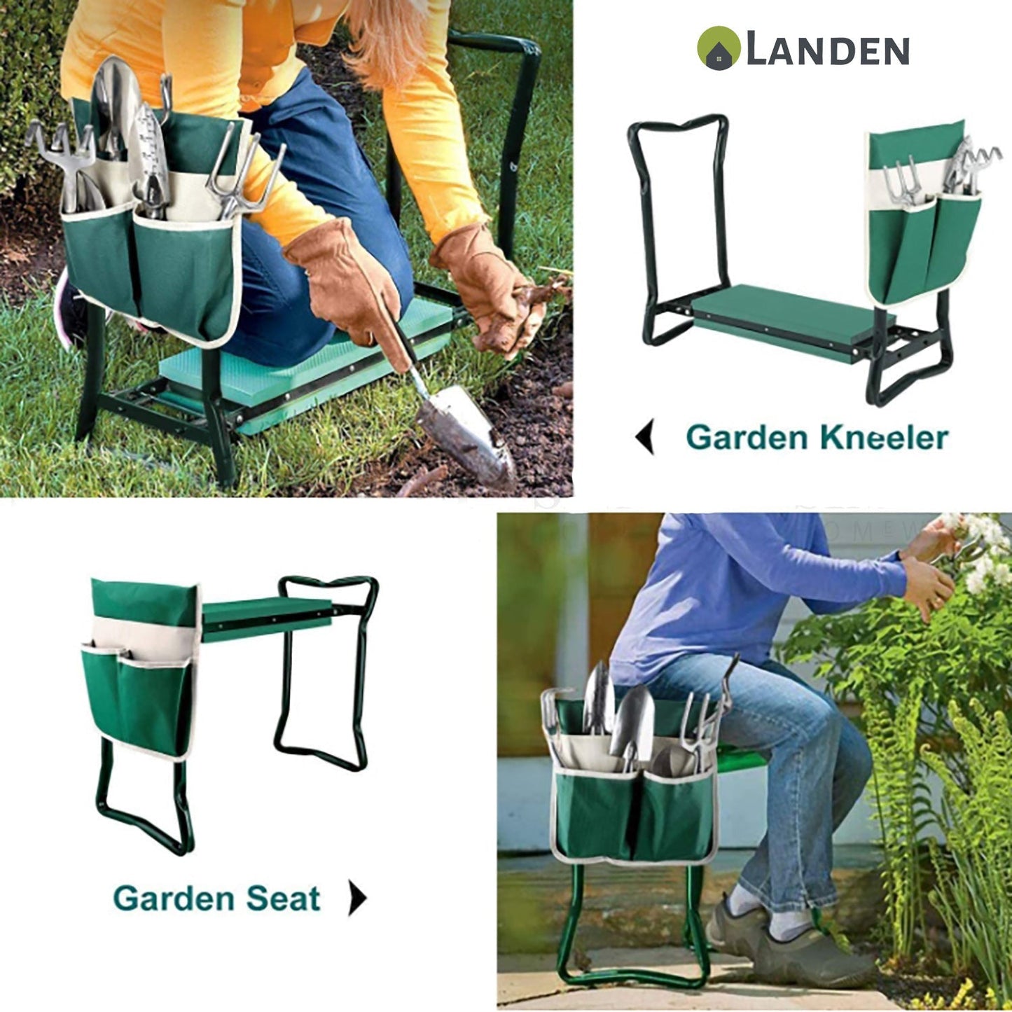 Landen Garden Kneeler & Seat Portable Bench Foldable Stool EVA Foam Bag Pouch