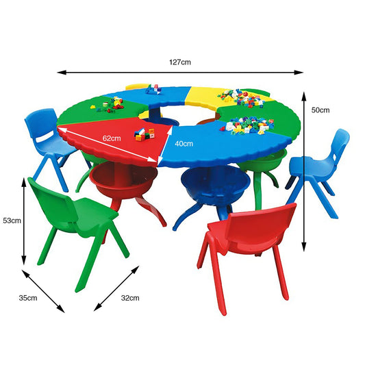 Kids Table and Chair Set Children Activity Toddler Large Plastic 6 Chairs 127x50