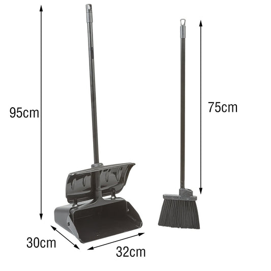 Dustpan and Brush Broom Set Dust Pan Long Black Sweep Lobby Garden Lid Cover 95