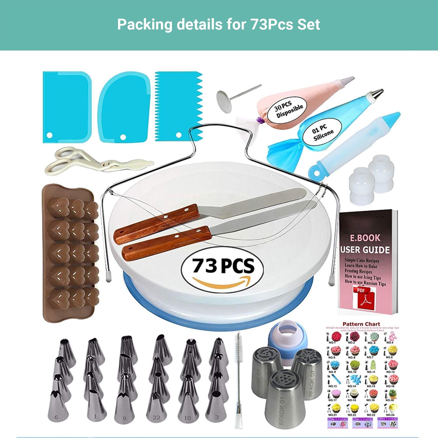 Lecluse Cake Decorating Tools Set Baking Turntable Rotating Stand 73/223Pcs
