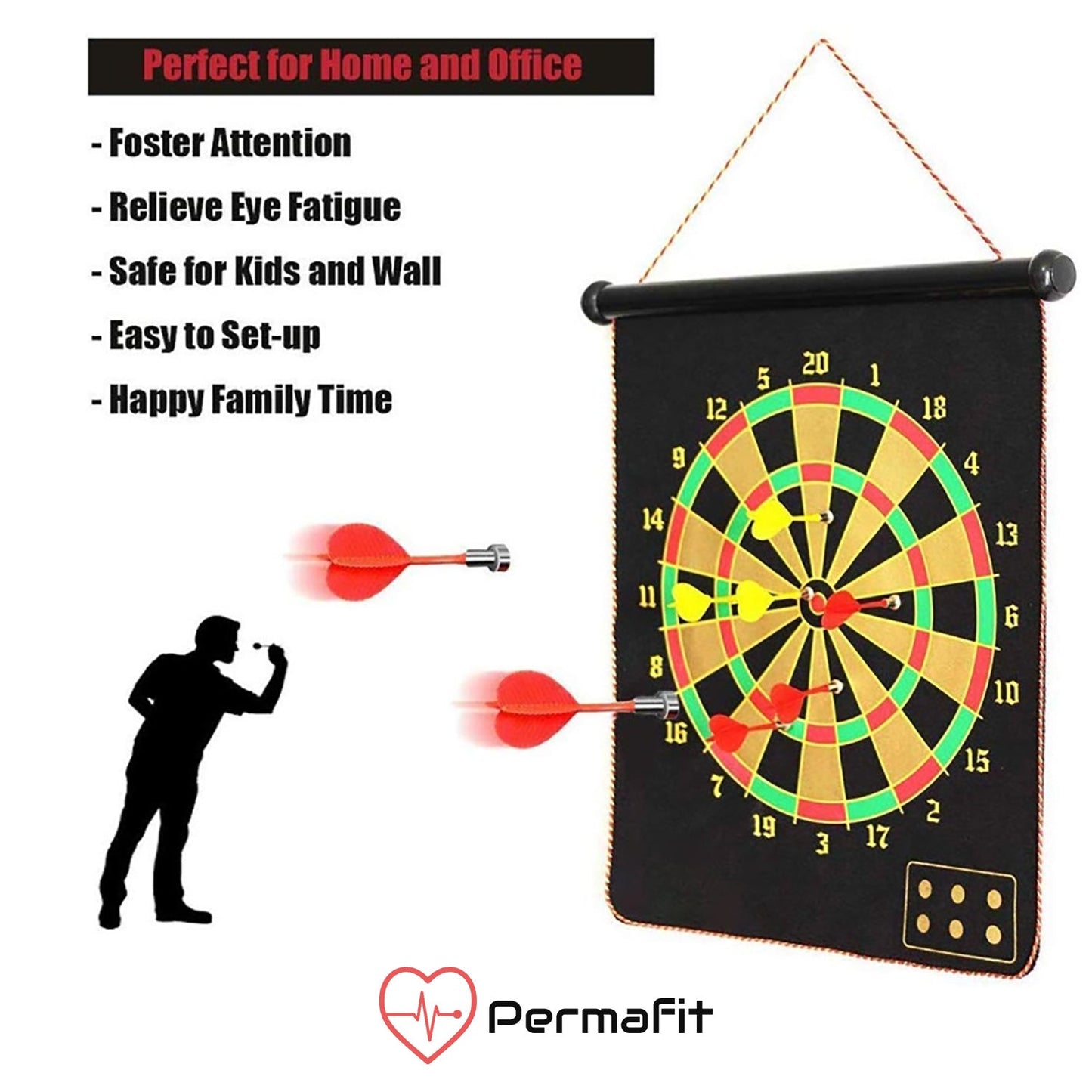 Permafit Dart Board Double Sides Professional Competition Set Rollup Magnetic