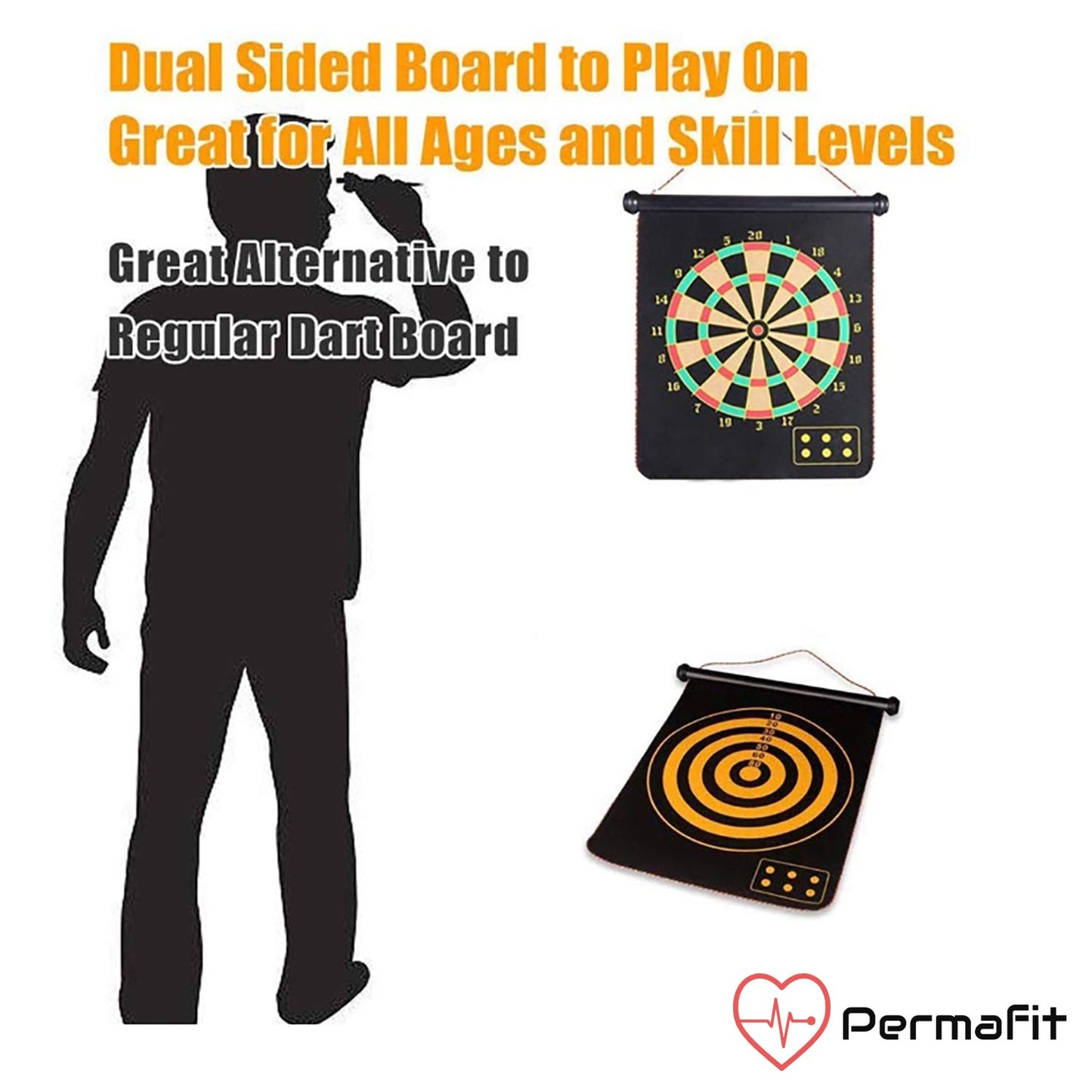 Permafit Dart Board Double Sides Professional Competition Set Rollup Magnetic