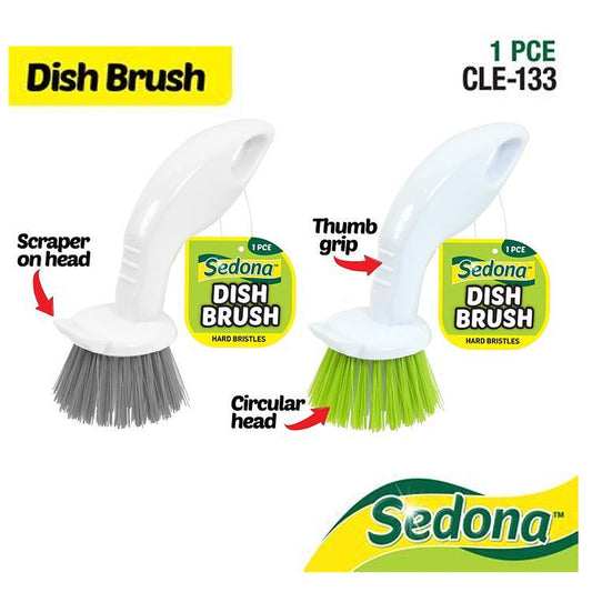 Dish Brush Oblong Circular Small Compact Scraper 2 in 1 Dual Head Assorted 2pcs