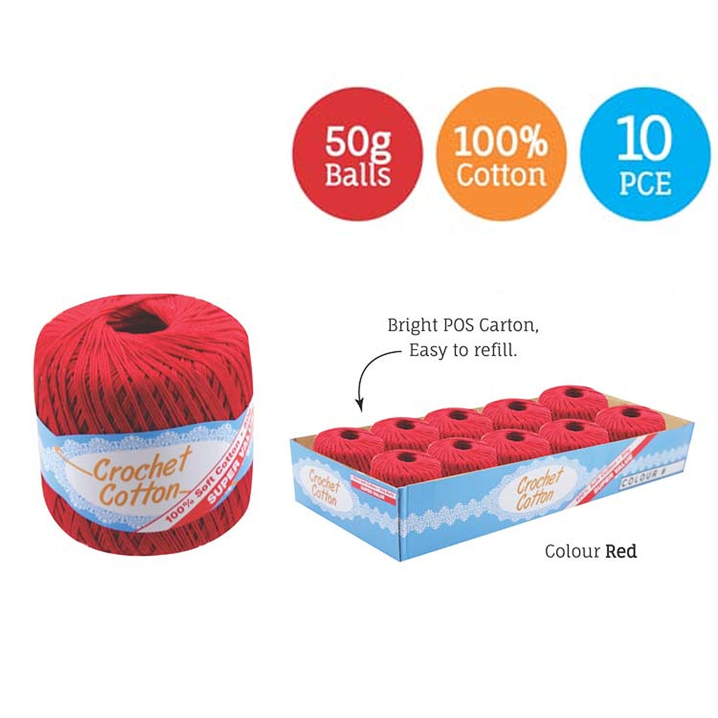 Cotton Crotchet 100% Boll Ball 50g Soft Bulk Coloured Size C Needle 3.25mm