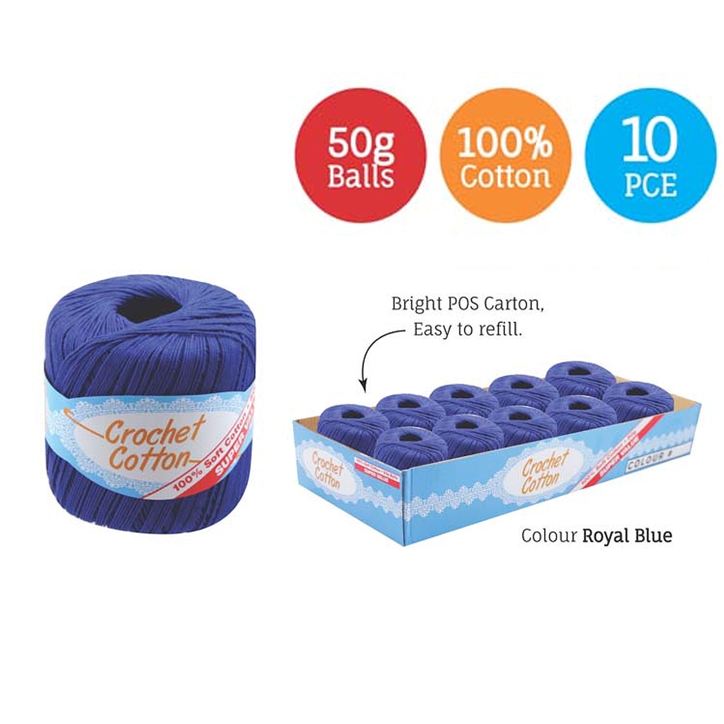 Cotton Crotchet 100% Boll Ball 50g Soft Bulk Coloured Size C Needle 3.25mm