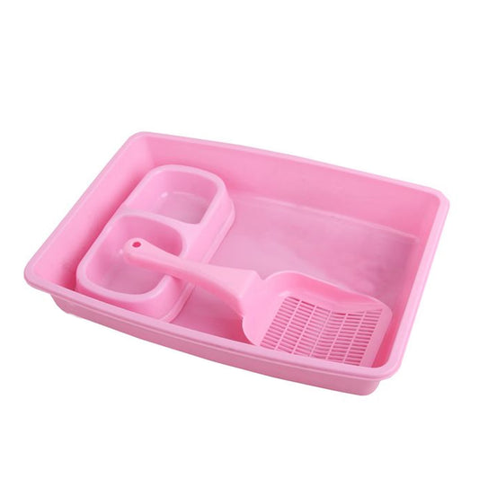Kitten Litter Tray Scoop Drinking Eating Bowl 3pc Starter Kit Cat Blue Pink 37cm