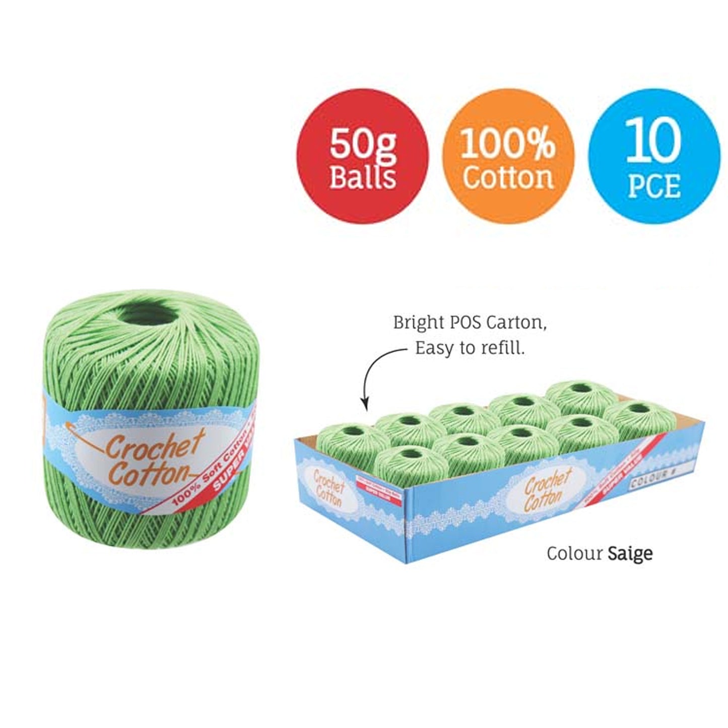 Cotton Crotchet 100% Boll Ball 50g Soft Bulk Coloured Size C Needle 3.25mm