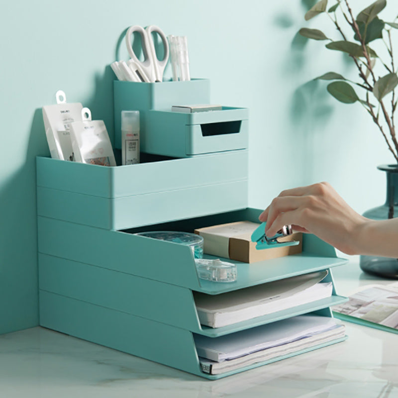 Lecluse Stackable Pull-Out Desk Organizer Letter Tray Organizer Set White Desk Accessories Organize File Document Tray Organizer
