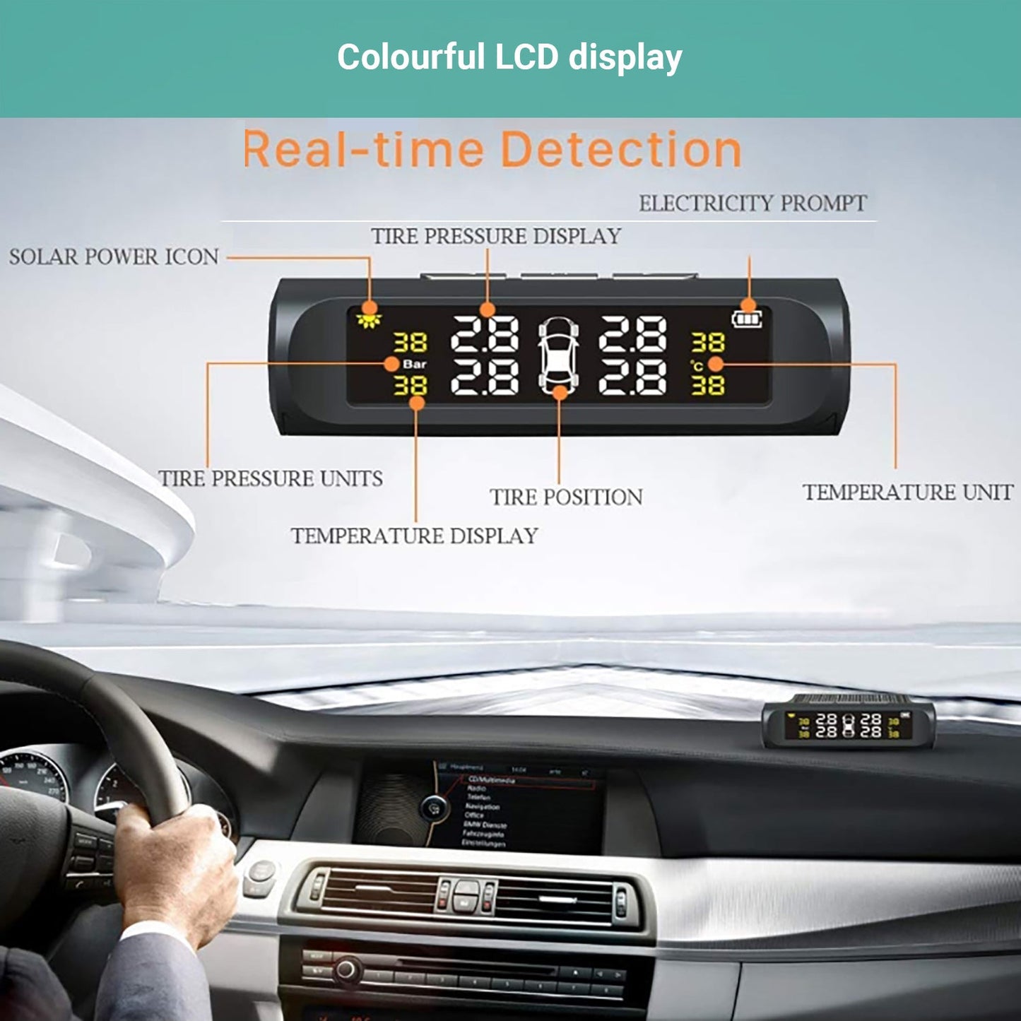 Kartech Solar Tyre Pressure Monitoring System TPMS Car LCD Wireless Sensors